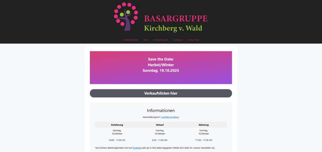 Screenshot: Basargruppe Kirchberg v. W